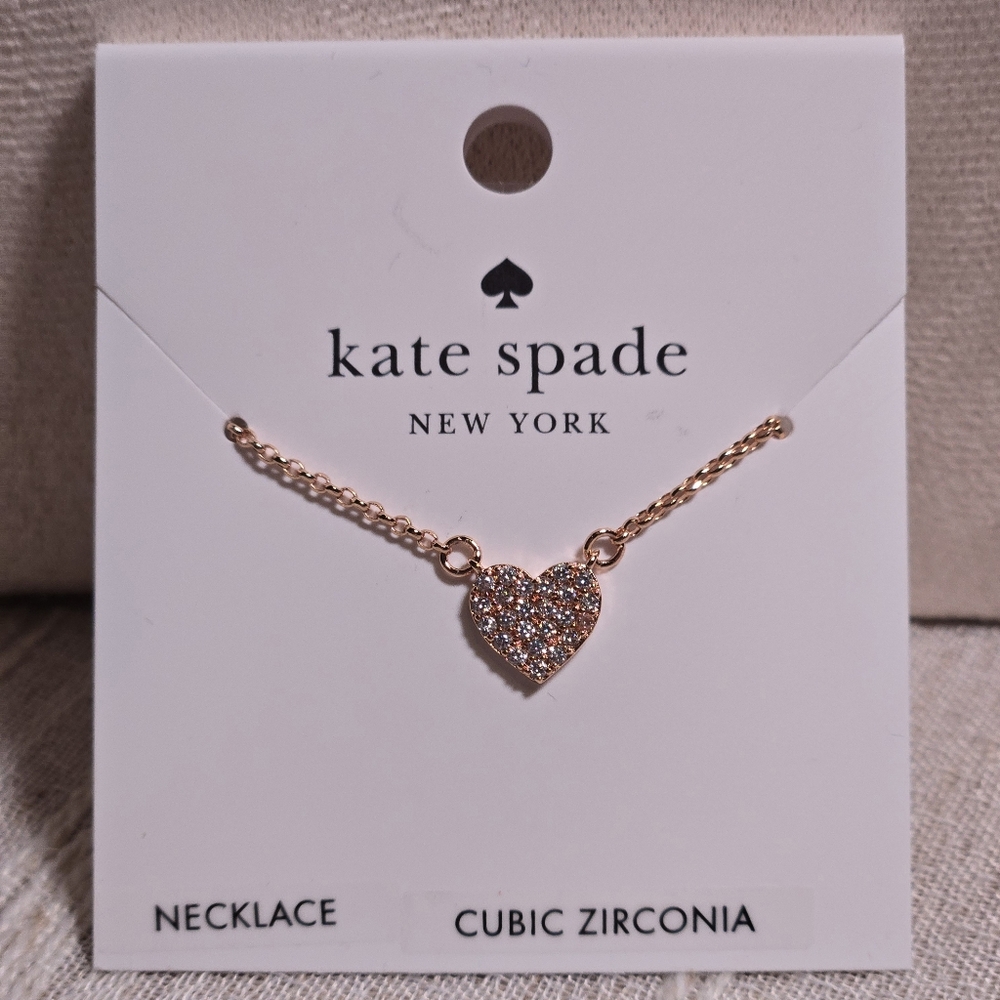 Kate Spade Yours Truly Rose Gold CZ Mini Heart Necklace NWT